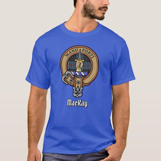 Clan MacKay Crest over Blue Tartan T-shirt (Voorkant)