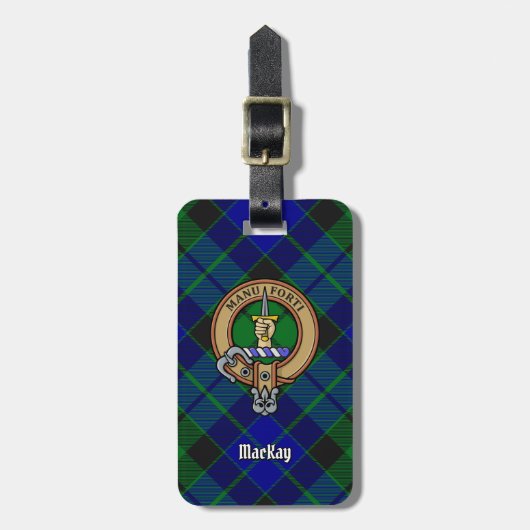 Clan MacKay Crest over Tartan Bagagelabel (Voorkant verticaal)