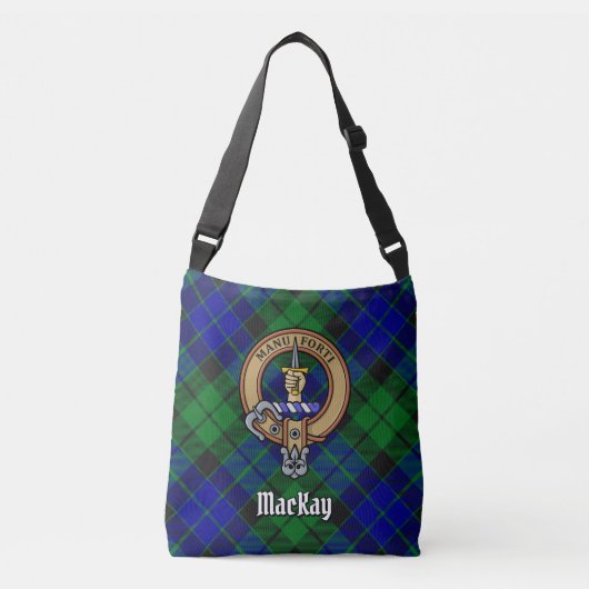 Clan MacKay Crest over Tartan Crossbody Tas (Voorkant)