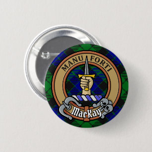Clan MacKay Crest over Tartan Ronde Button 5,7 Cm