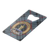 Clan MacKay Crest sur Blue Tartan (Devant Angle)