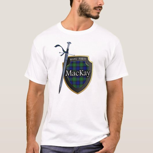 Clan MacKay Tartan Scottish Shield & Sword T-shirt (Voorkant)