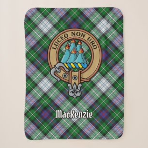 Clan MacKenzie Crest over Dress Tartan Sherpa Deken