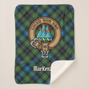 Clan MacKenzie Crest over Tartan Sherpa Deken