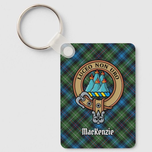 Clan MacKenzie Crest over Tartan Sleutelhanger (Voorkant)