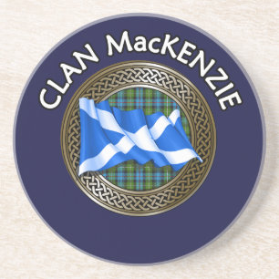 Clan MacKenzie Tartan Knot & Flag Zandsteen Onderzetter