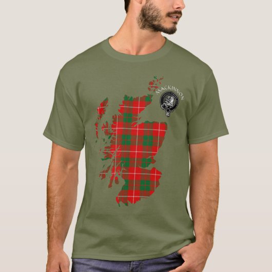 Clan MacKinnon Tartan Map & Crest T-Shirt (Voorkant)
