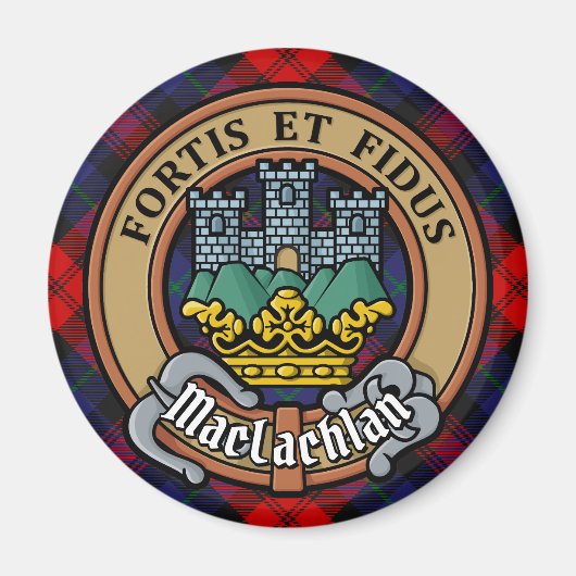 Clan MacLachlan Crest over Tartan Magneet (Voorkant)