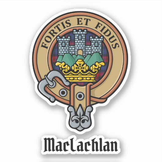 Clan MacLachlan Crest over Tartan Sticker (Voorkant)