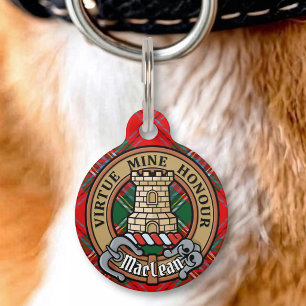 Clan MacLean Crest over tartan Huisdierpenning