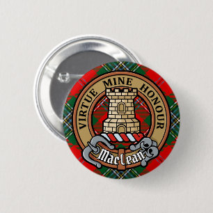 Clan MacLean Crest over Tartan Ronde Button 5,7 Cm