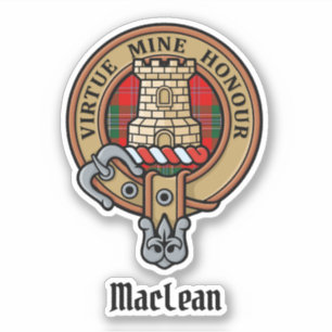 Clan MacLean Crest over Tartan Sticker