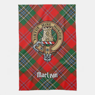 Clan MacLean Crest over Tartan Theedoek