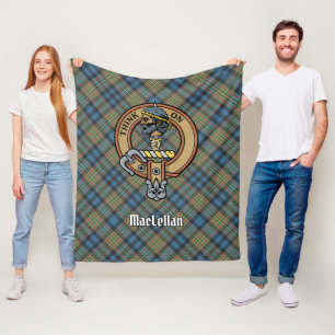 Clan MacLellan Crest over Oude Tartan Fleece Deken