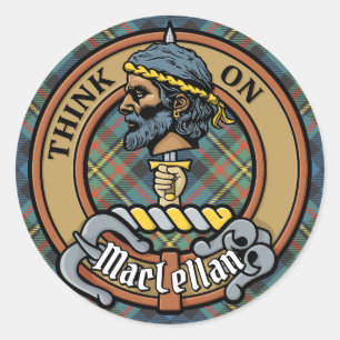 Clan MacLellan Crest over Oude Tartan Ronde Sticker