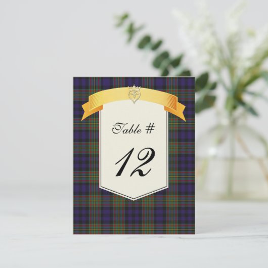 Clan MacLellan Tartan Pset Wedding Table Number Kaart (Staand voorkant)