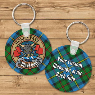 Clan MacLeod Crest over jagen op Tartan Sleutelhanger