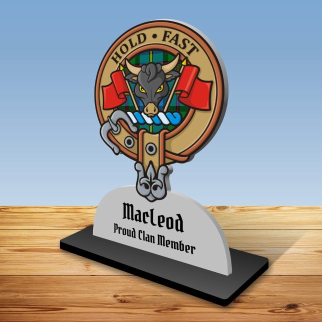 Clan MacLeod Crest over Tartan Cutout Staand Fotobeeldje (Creator heeft geüpload)