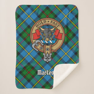 Clan MacLeod Crest over Tartan Sherpa Deken