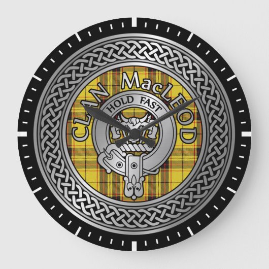 Clan MacLeod Crest & Tartan Knot Large Clock Grote Klok (Voorkant)