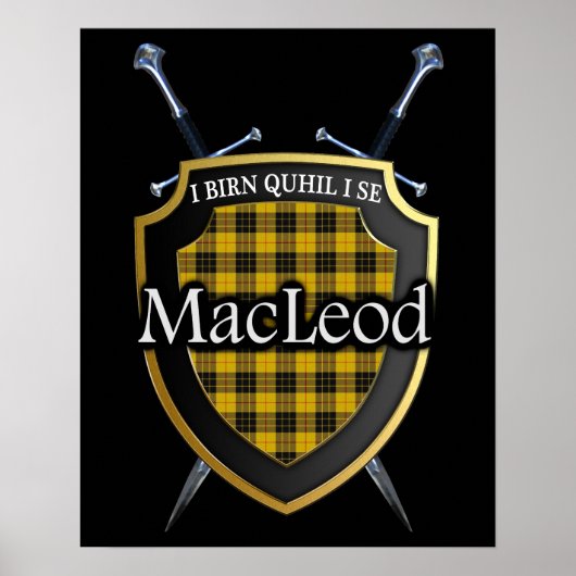 Clan MacLeod Tartan Scottish Shield & Swords Poster (Voorkant)