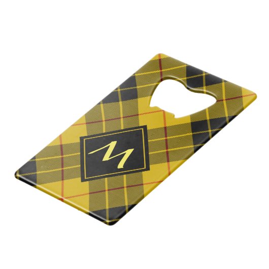 Clan MacLeod van Lewis Crest over Tartan Kredietkaart Flessenopener (Voorkant Gekanteld)