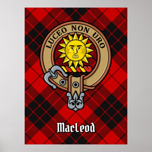 Clan MacLeod van Raasay Crest over Tartan Poster (Voorkant)