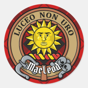 Clan MacLeod van Raasay Crest over Tartan Ronde Sticker