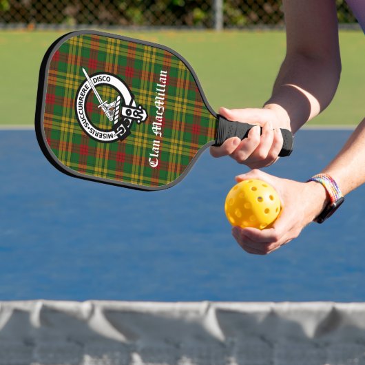 Clan MacMillan Crest Badge & Tartan Pickleball Paddle (Insitu)