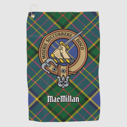 Clan MacMillan Crest over de jacht op Tartan Golfhanddoek (Voorkant)