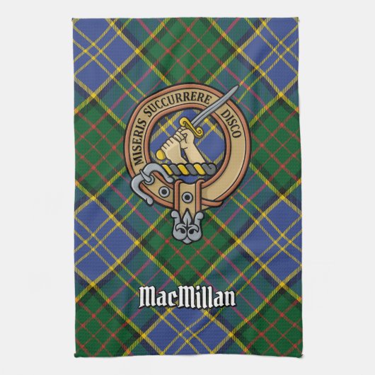 Clan MacMillan Crest over de jacht op Tartan Theedoek (Verticaal)