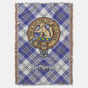 Clan MacPherson Crest over blauwe dress tartan Deken