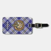 Clan MacPherson Crest over blauwe jurk Tartan Bagagelabel (Voorkant horizontaal)