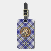 Clan MacPherson Crest over blauwe jurk Tartan Bagagelabel (Voorkant verticaal)