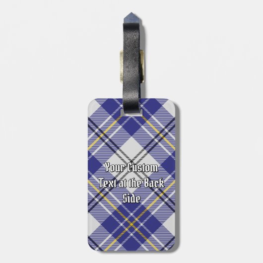 Clan MacPherson Crest over blauwe jurk Tartan Bagagelabel (Achterkant verticaal)