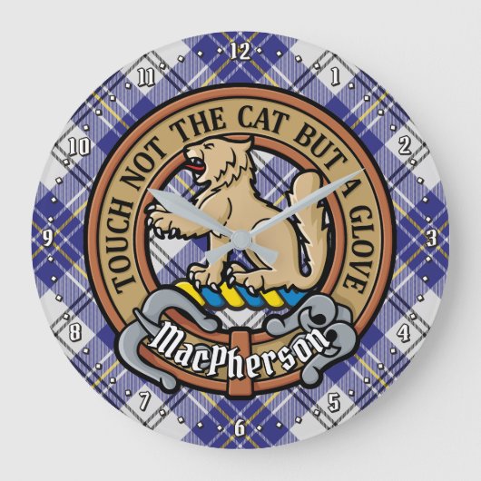 Clan MacPherson Crest over blauwe jurk Tartan Grote Klok (Voorkant)