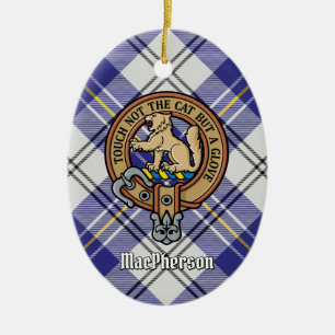 Clan MacPherson Crest over blauwe jurk Tartan Keramisch Ornament