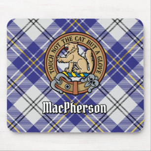 Clan MacPherson Crest over blauwe jurk Tartan Muismat
