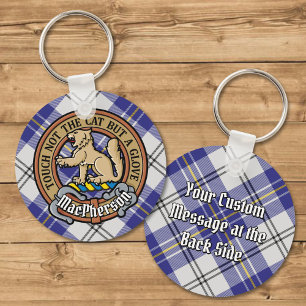 Clan MacPherson Crest over blauwe jurk Tartan Sleutelhanger
