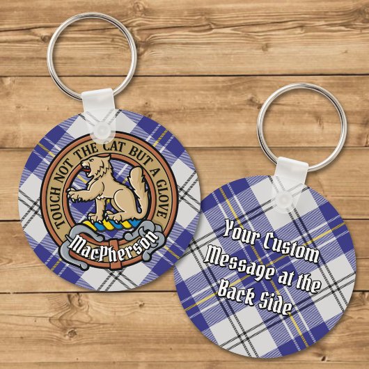 Clan MacPherson Crest over blauwe jurk Tartan Sleutelhanger