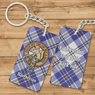 Clan MacPherson Crest over blauwe jurk Tartan Sleutelhanger