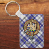 Clan MacPherson Crest over blauwe jurk Tartan Sleutelhanger (Voorkant)