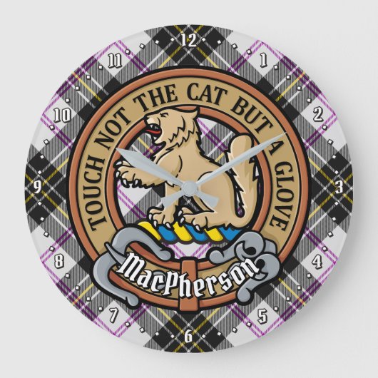 Clan MacPherson Crest over Jurk Tartan Grote Klok (Voorkant)