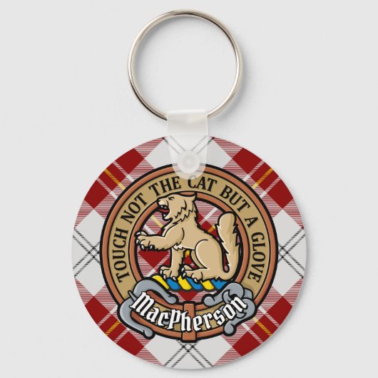 Clan MacPherson Crest over rode jurk Tartan Sleutelhanger (Voorkant)