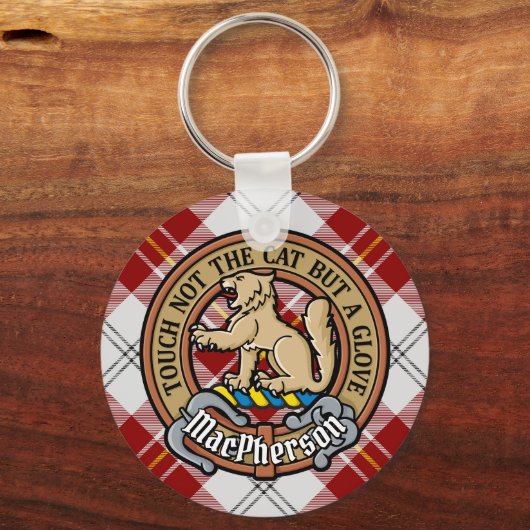 Clan MacPherson Crest over rode jurk Tartan Sleutelhanger (Voorkant)