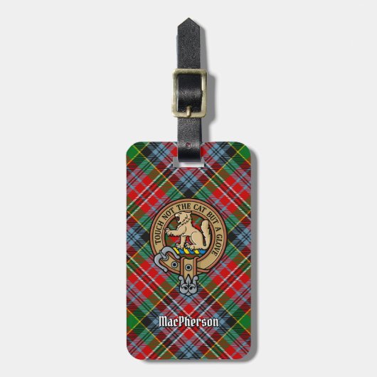 Clan MacPherson Crest over Tartan Bagagelabel (Voorkant verticaal)