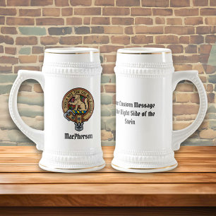 Clan MacPherson Crest over Tartan Beer Stein Bierpul