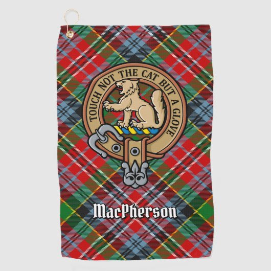 Clan MacPherson Crest over Tartan Golf Handdoek (Voorkant)