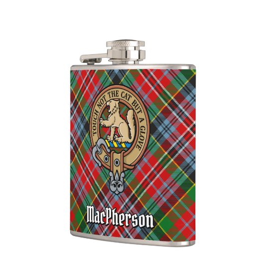 Clan MacPherson Crest over Tartan Heupfles (Links)
