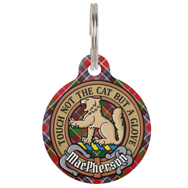 Clan MacPherson Crest over tartan Huisdierpenning (Voorkant)